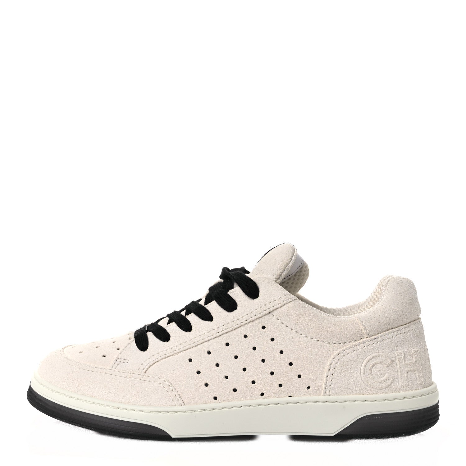 Chanel Suede Calfskin Logo Sneakers 40 Black White 1863954