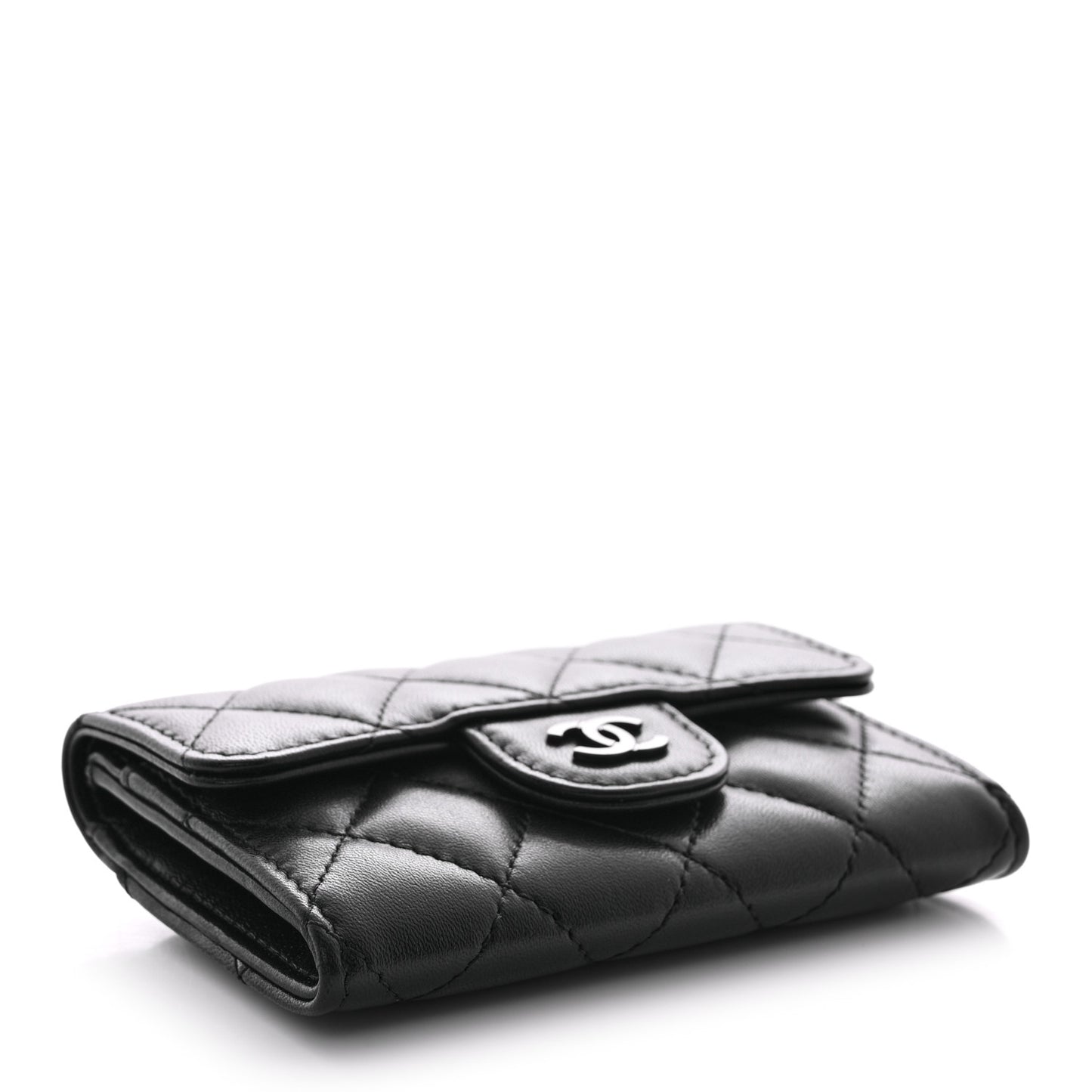 Lambskin Quilted Flap Card Holder Wallet So Black