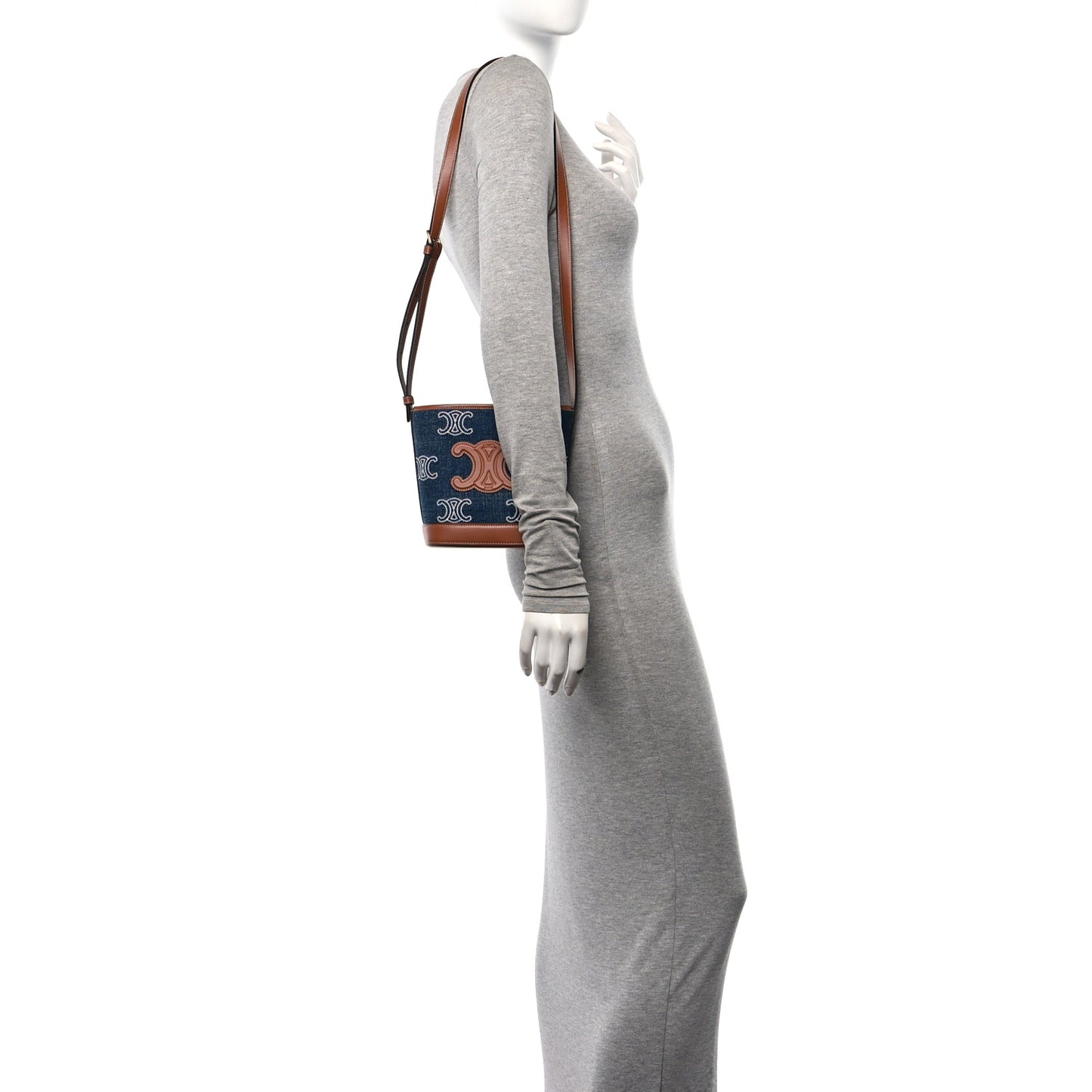 Denim Calfskin Triomphe Small Bucket Bag Blue