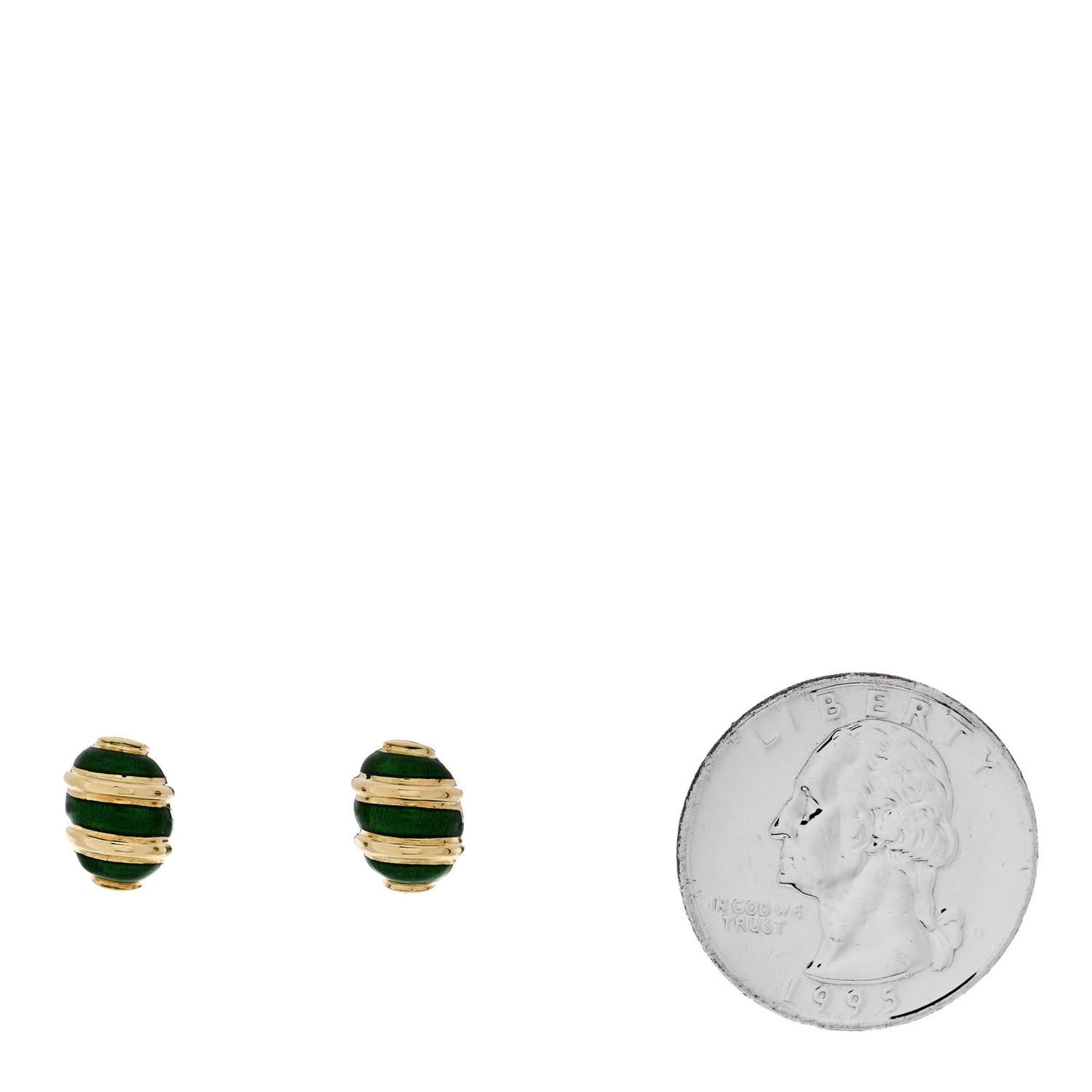 18K Yellow Gold Enamel Schlumberger Olive Stud Earrings Green