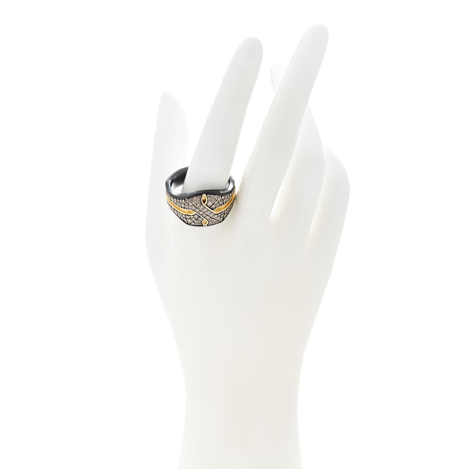 David Yurman Titanium 18K Yellow Gold Champagne Diamond Signet Ring 68 12.25 2 of 4