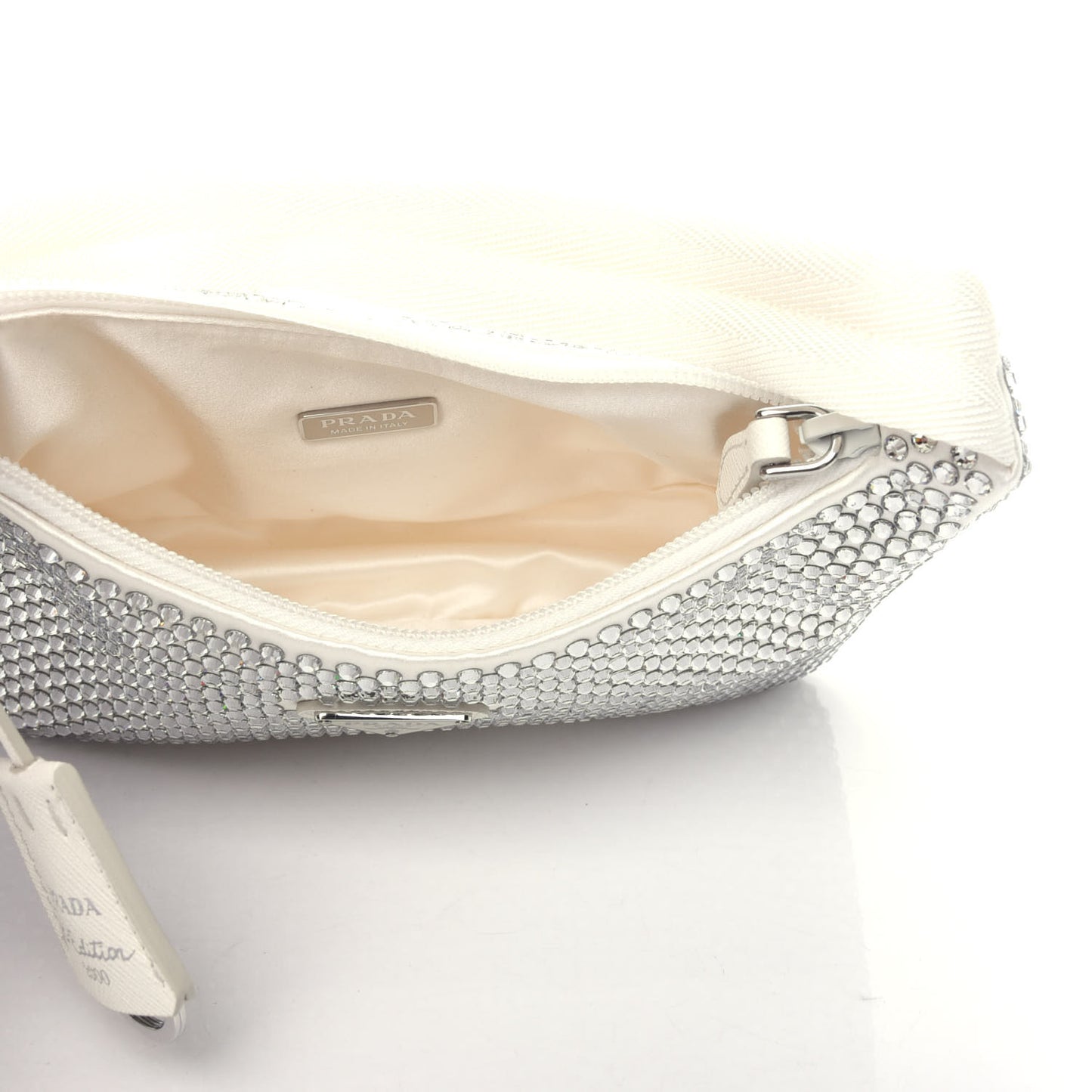 Satin Crystal Mini Re-Edition 2000 Bag White