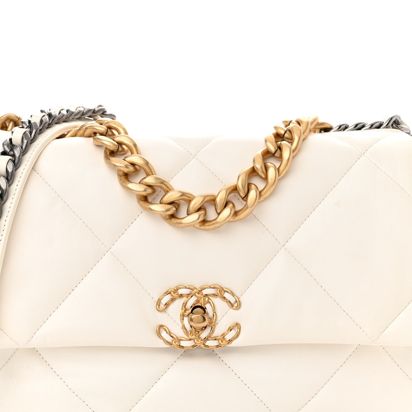 Goatskin Quilted Large Chanel 19 Flap White