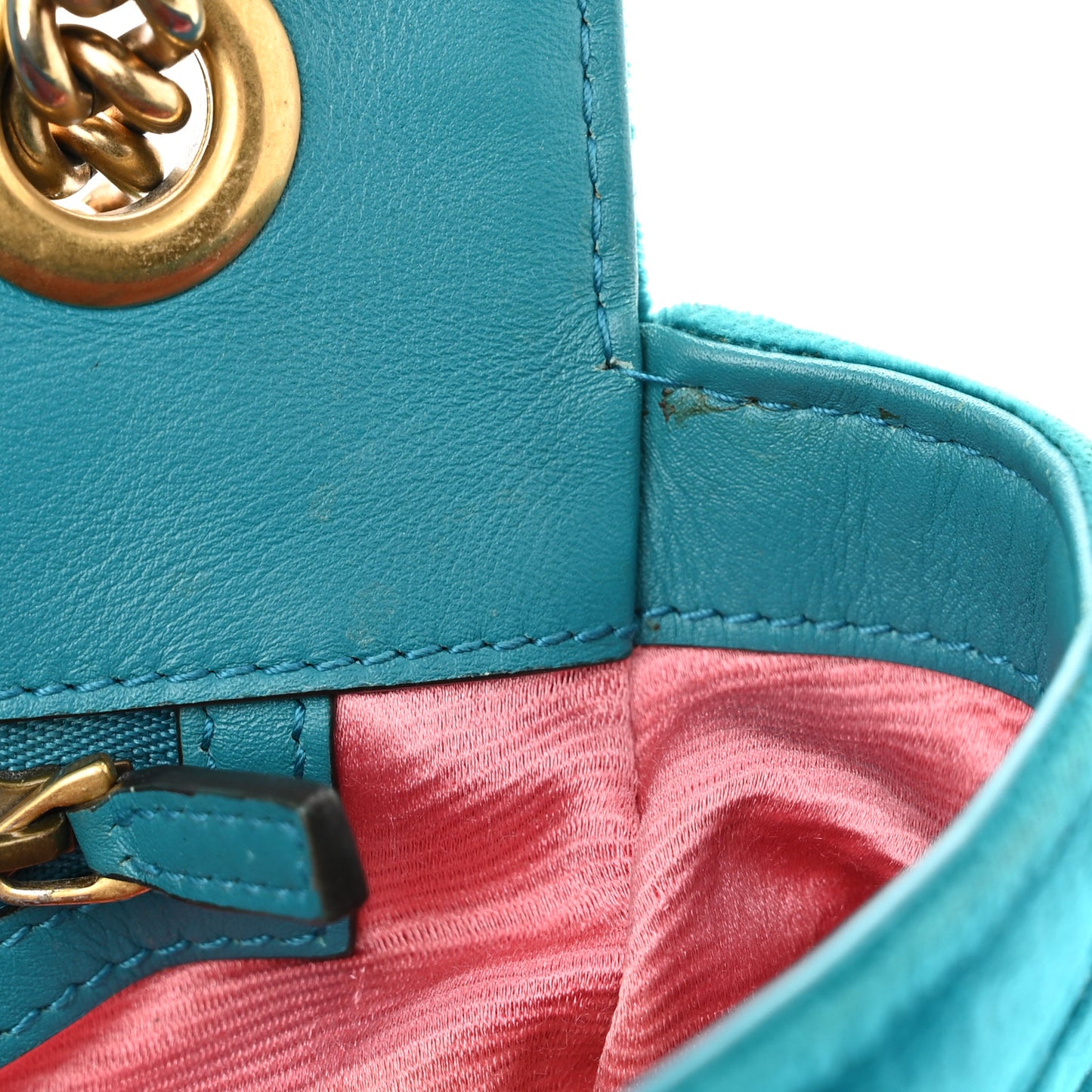 Velvet Matelasse Embroidered Small GG Marmont Shoulder Bag Pavone Cyan