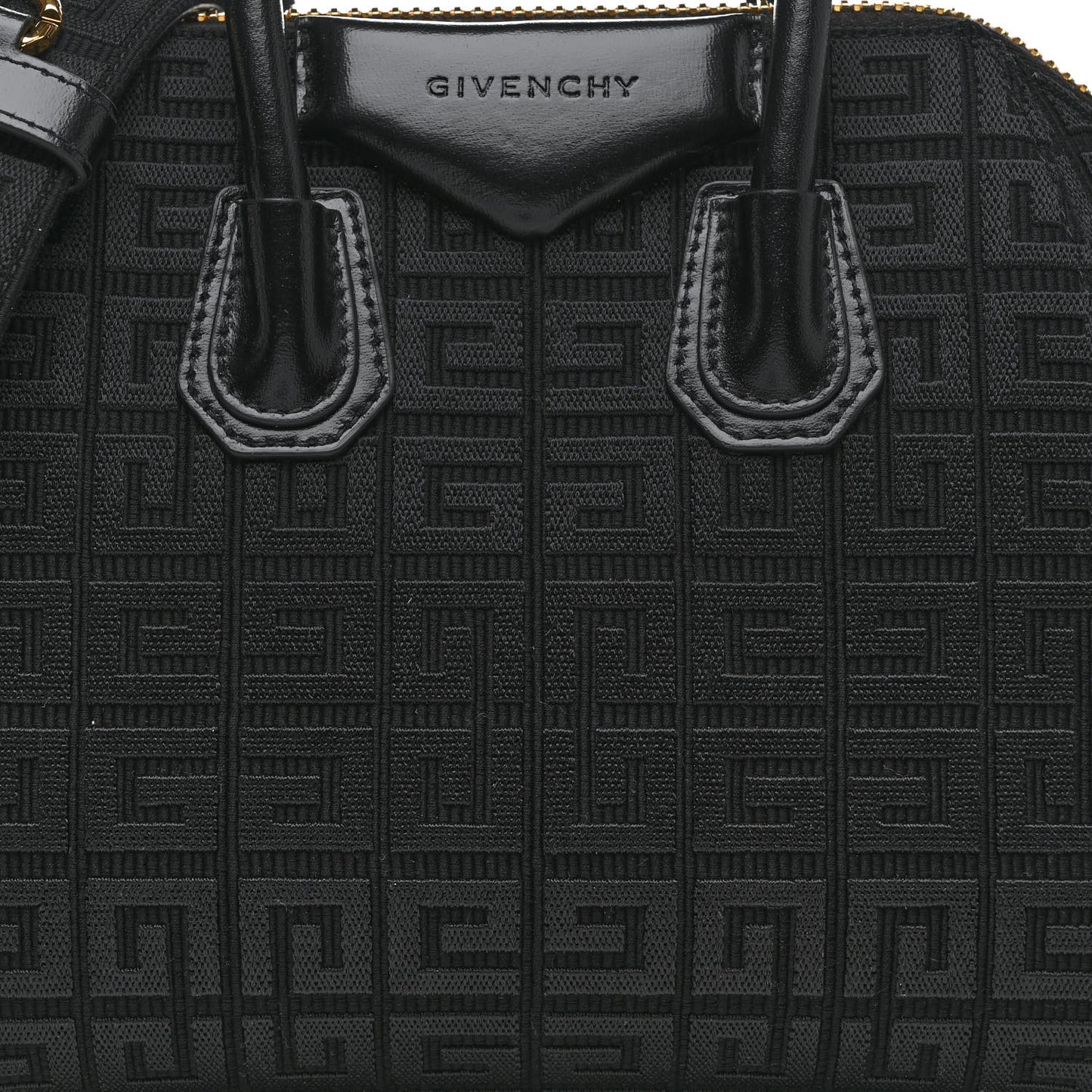 Canvas Jacquard Embroidered Calfskin 4G Mini Antigona Black