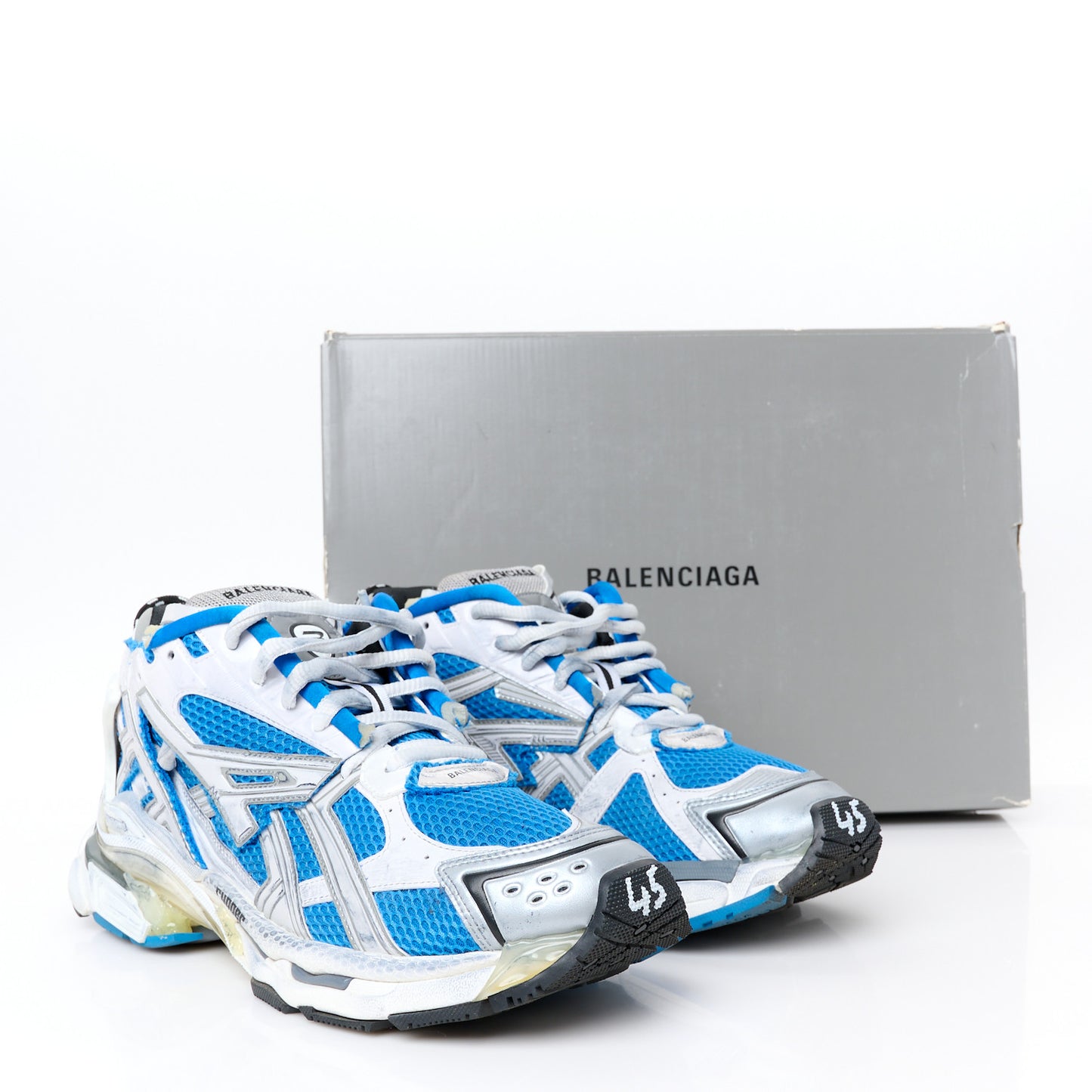 Mesh Rubber Bi-Color Mens Runner Sneakers 45 Grey Blue White