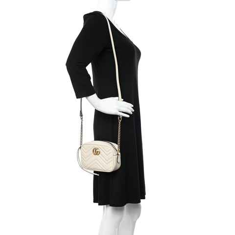Calfskin Matelasse Mini GG Marmont Chain Shoulder Bag White