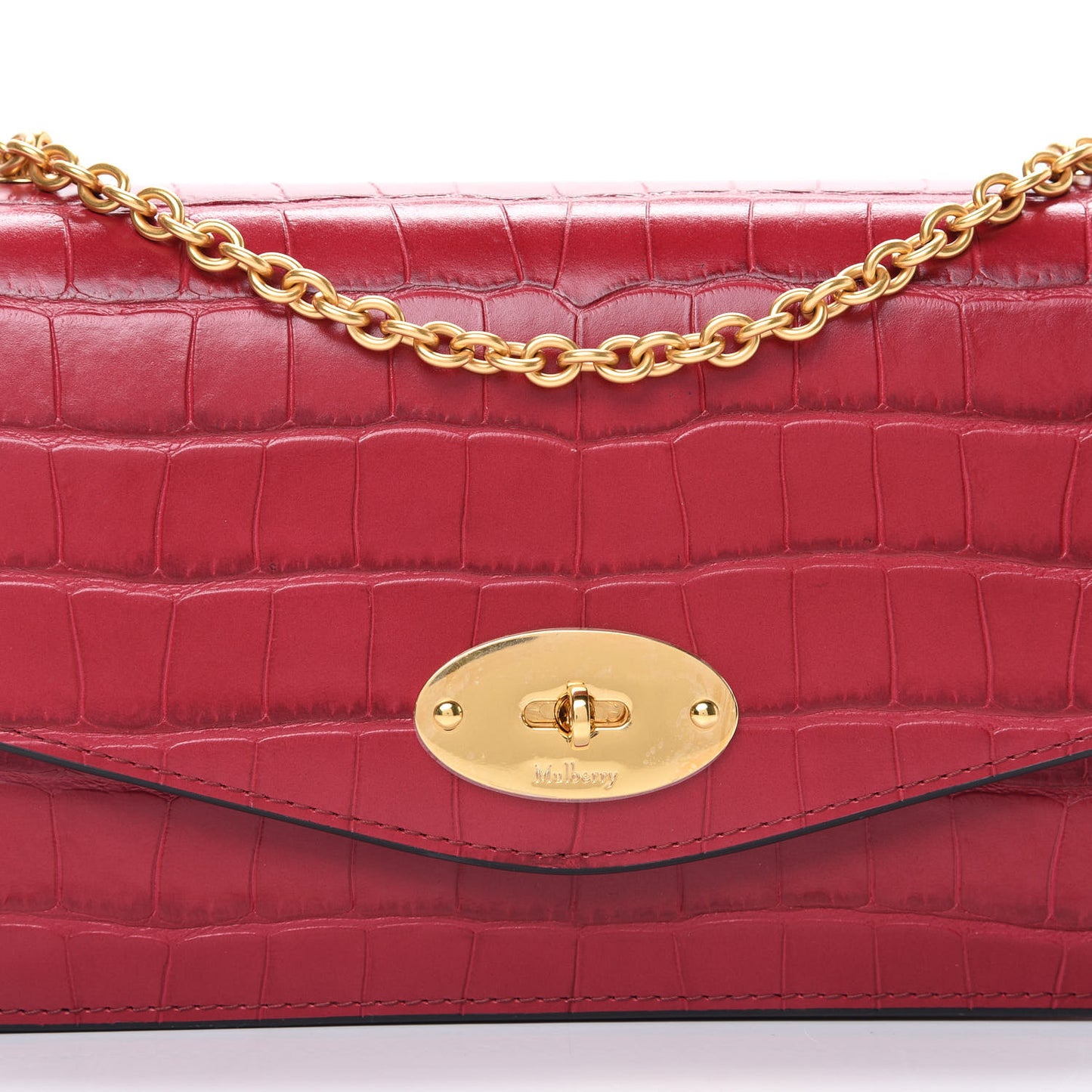 Crocodile Embossed Calfskin Small Darley Red Berry