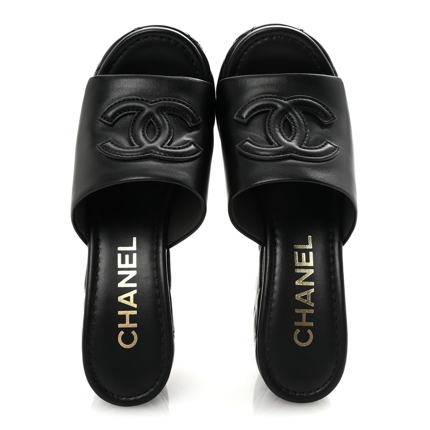 Lambskin Quilted CC Platform Mules 36 Black