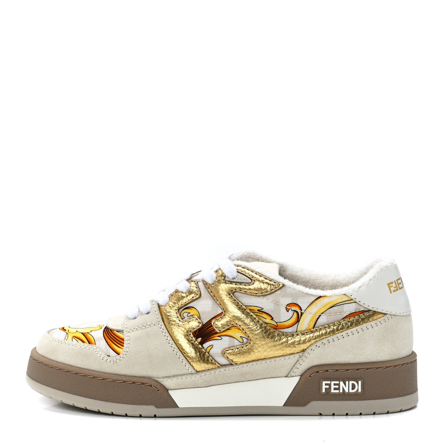 X FENDI Suede Fabric FF Baroque Womens Fendace Match Sneakers 37 Gold Multicolor