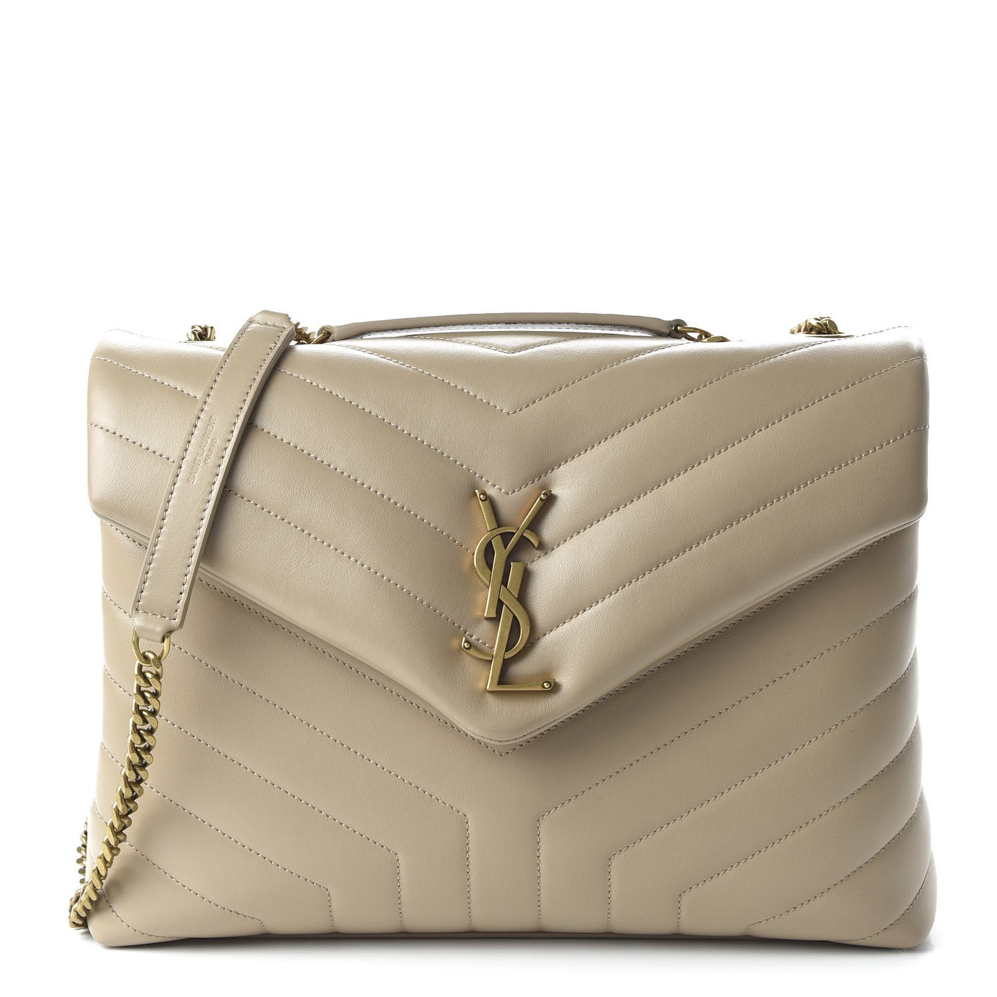 Calfskin Y Quilted Monogram Medium Loulou Chain Satchel Dark Beige
