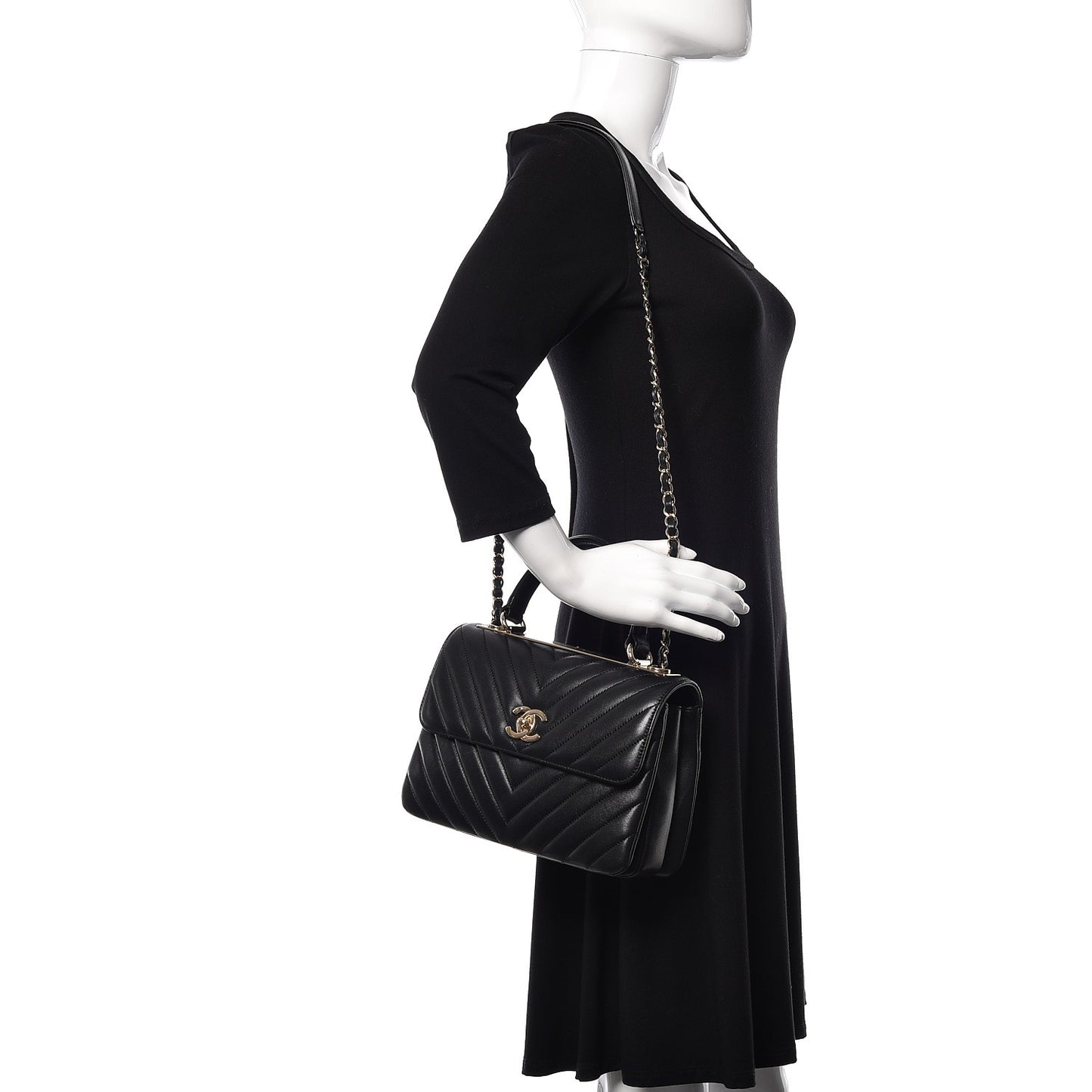 Lambskin Chevron Quilted Small Trendy CC Dual Handle Flap Bag Black