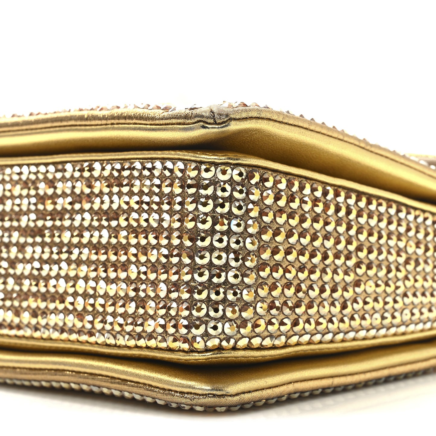 Crystal Embellished Metallic Calfskin Small One Stud Clutch With Chain Sunshine Gold