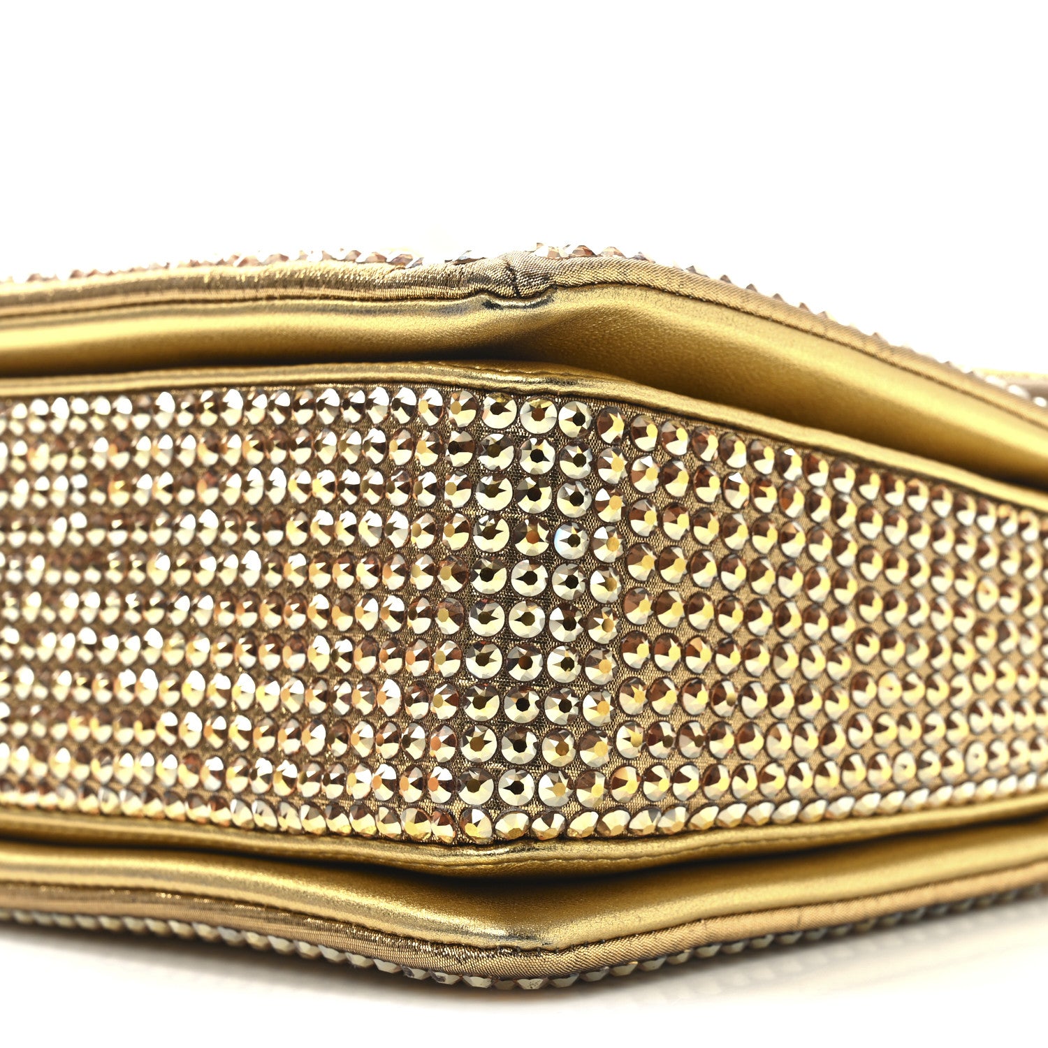 Valentino Garavani Crystal Embellished Metallic Calfskin Small One Stud Clutch With Chain Sunshine Gold 9 of 9