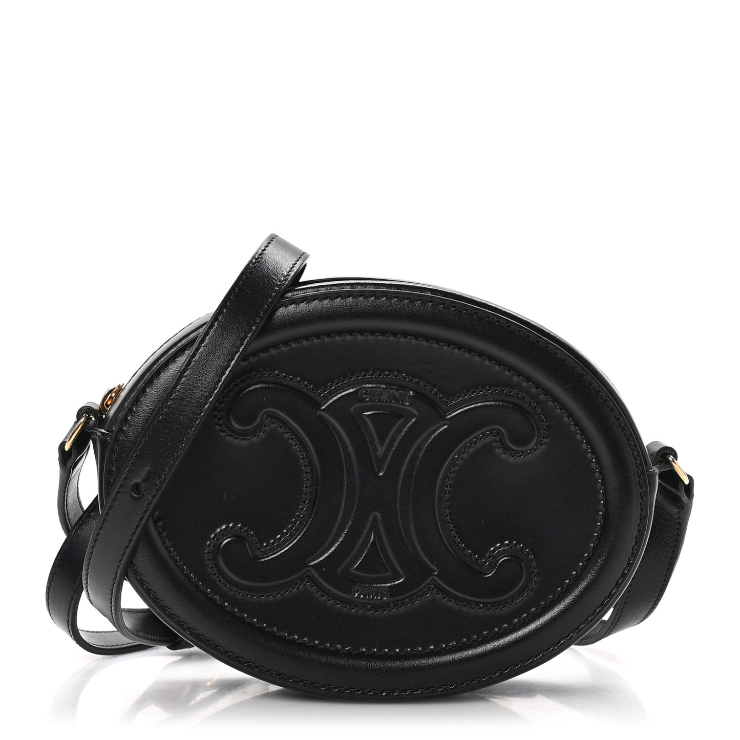 Smooth Calfskin Cuir Small Triomphe Oval Crossbody Purse Black