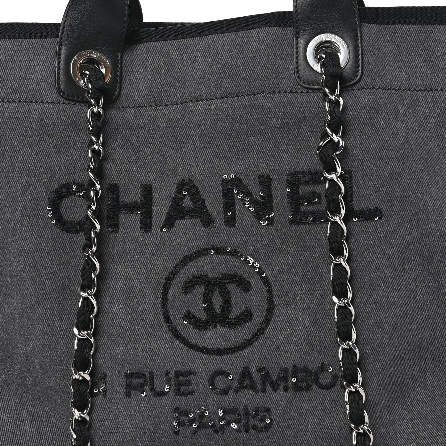 Canvas Sequin Medium Deauville Tote Charcoal