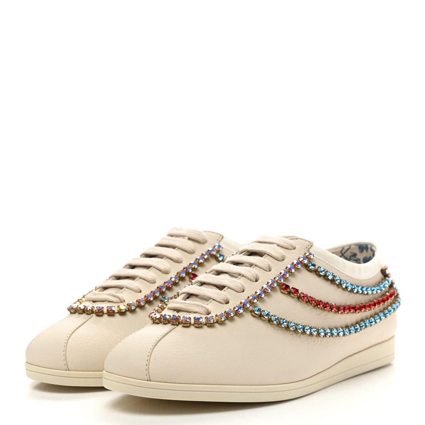 Calfskin Crystal Womens Falacer Sneakers 36.5 White