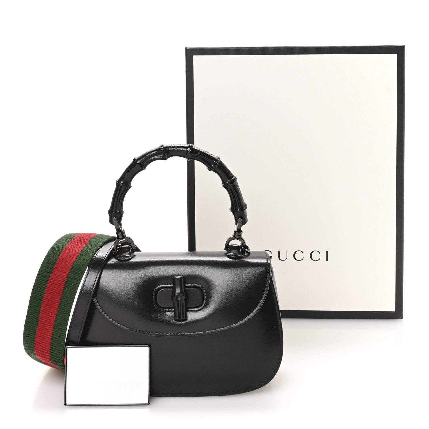 Gucci Boarded Dyana Lux Calfskin Web Monochrome Small Bamboo 1947 Top Handle Bag Black 12 of 13