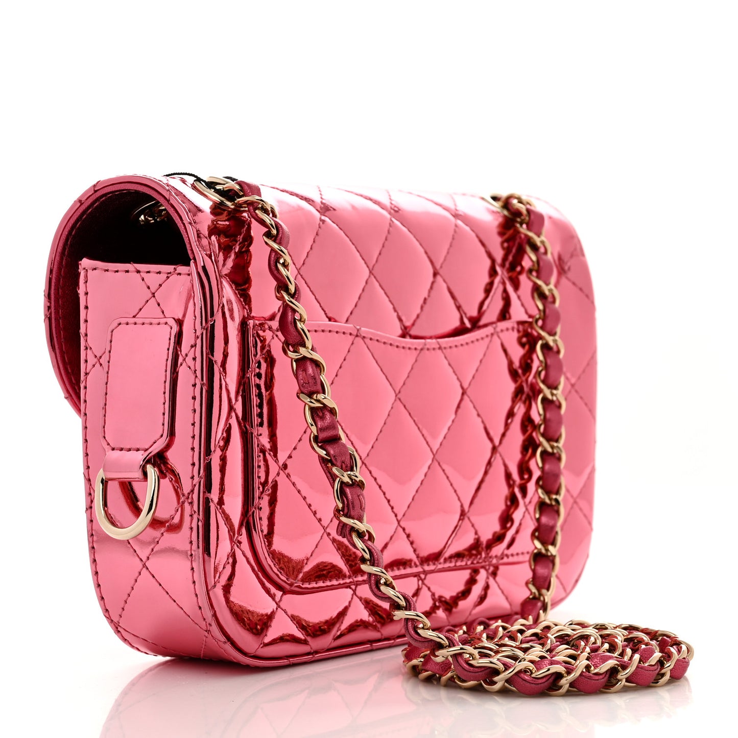 Mirror Calfskin Metallic Lambskin Quilted Hollywood Boulevard Mini Flap With Star Coin Purse Pink