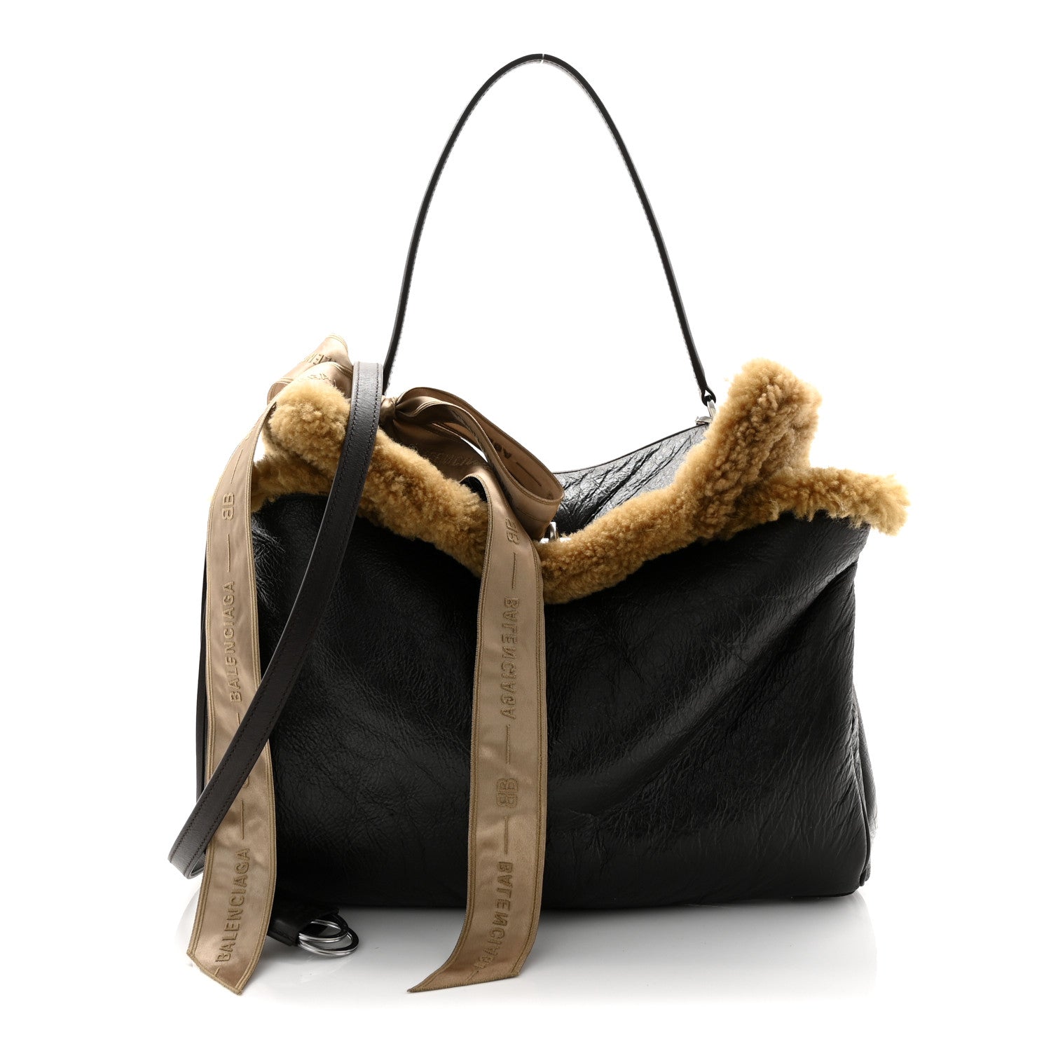 Balenciaga Crushed Calfskin Shearling Medium Rodeo Top Handle