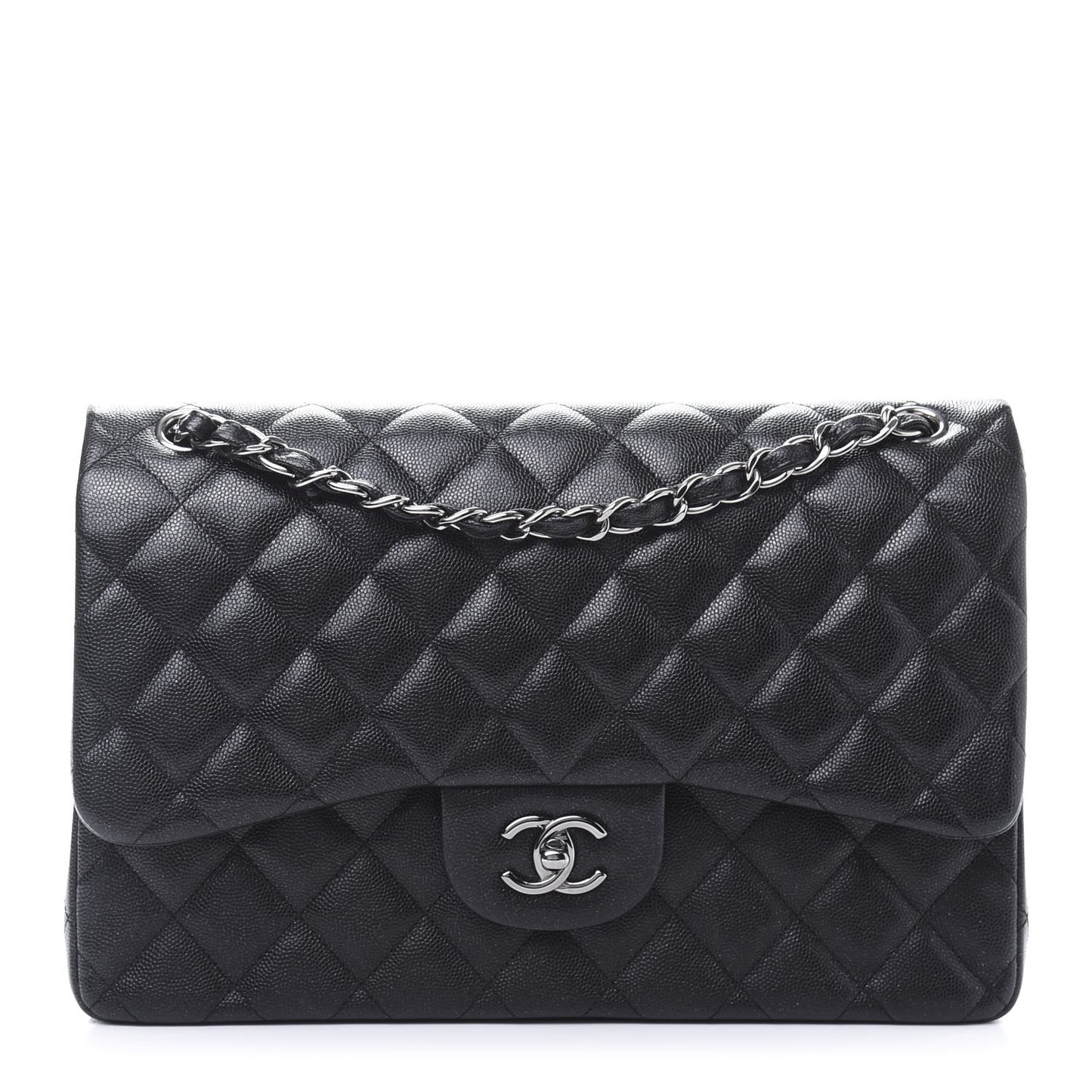 Iridescent Caviar Quilted Jumbo Double Flap Black