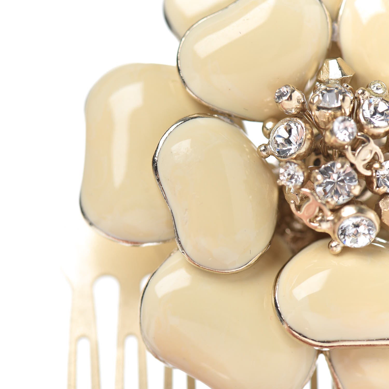 Chanel Resin Crystal CC Camellia Hair Comb Ivory 4 of 5