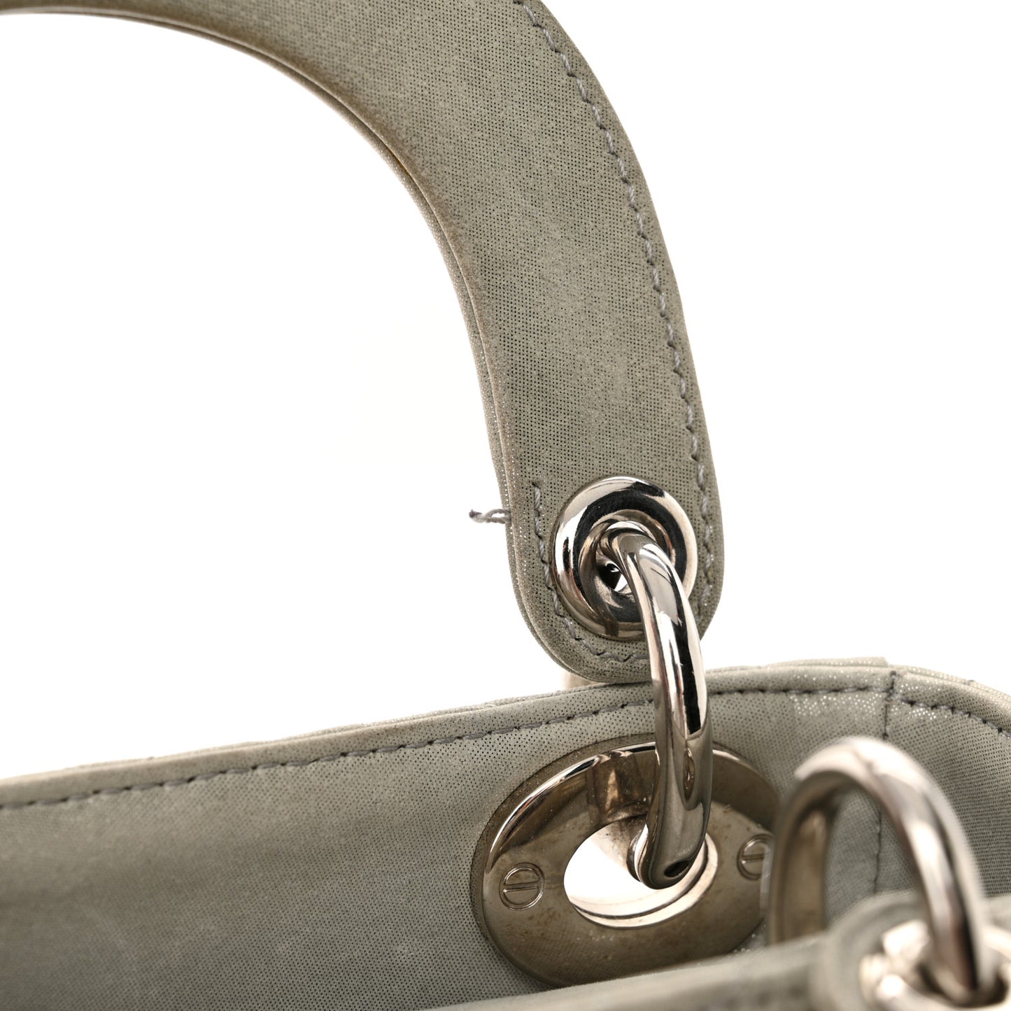 Metallic Lambskin Cannage Mini Lady Dior Silver