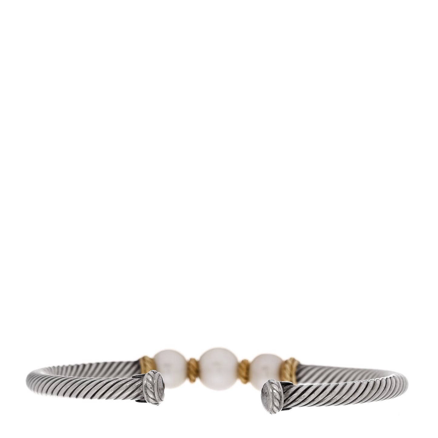 Sterling Silver 18K Yellow Gold Graduated Pearl 4mm Cable Classics Cuff Bracelet