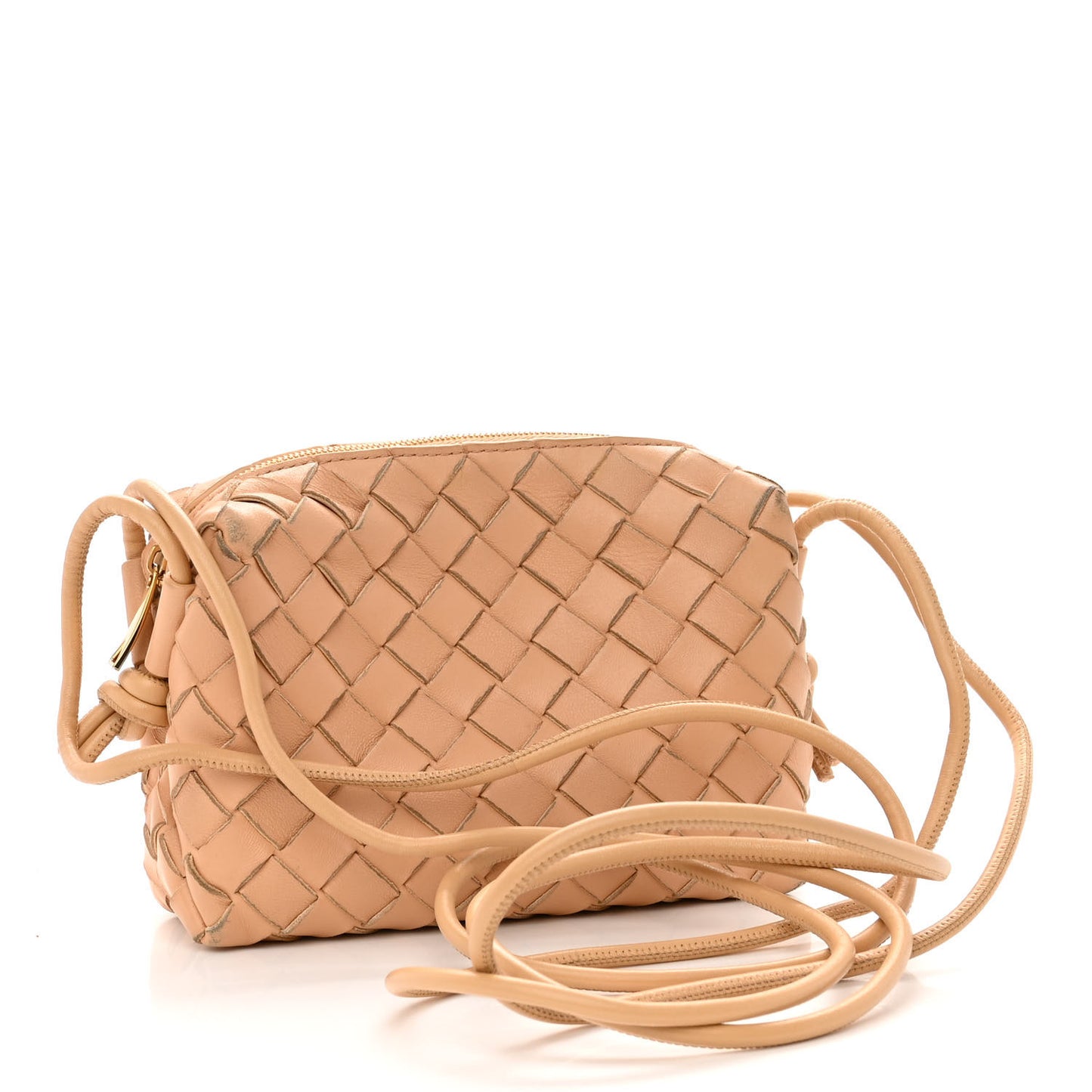 Nappa Calfskin Intrecciato Mini Loop Crossbody Almond