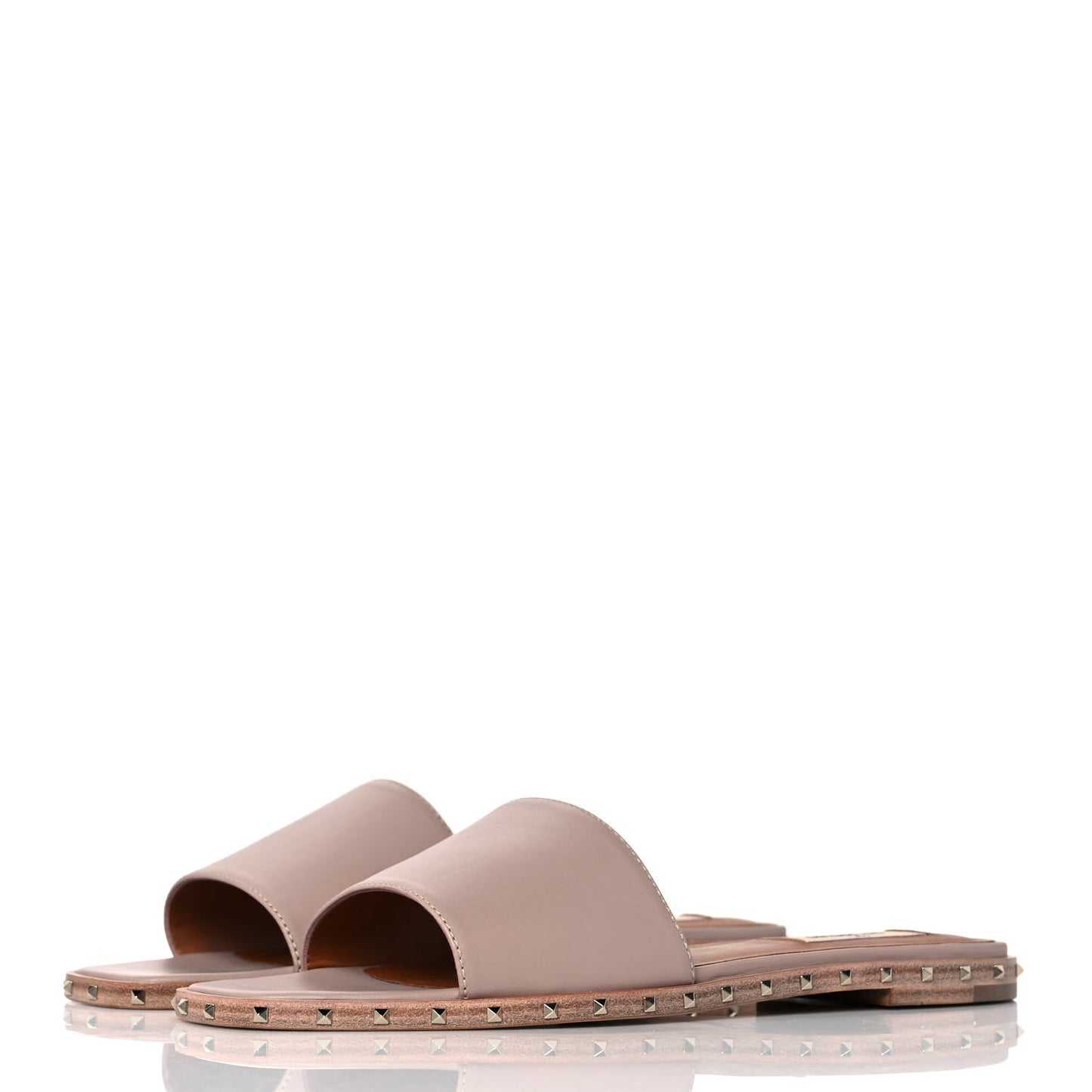 Nappa Soul Rockstud Flat Slide Sandals 39 Poudre