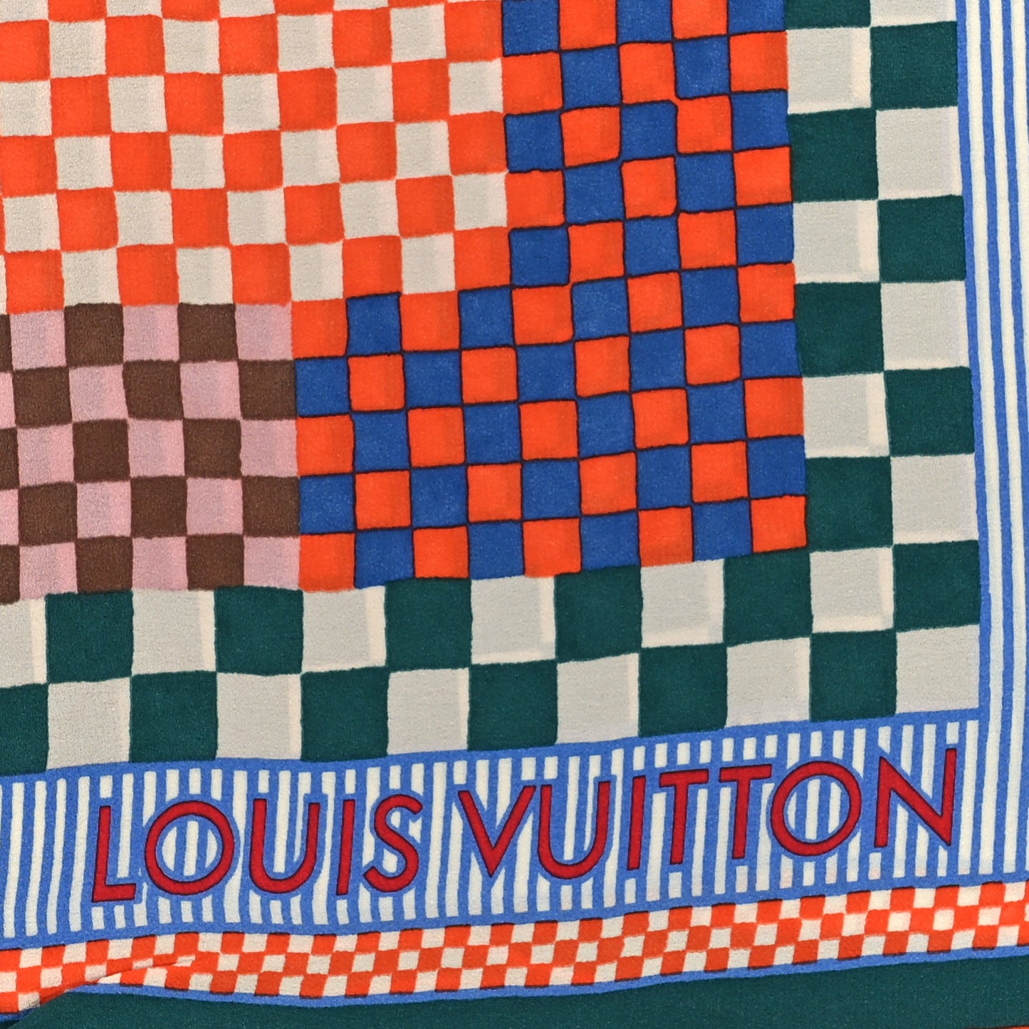 Silk Damier Aquarelle Scarf Piment