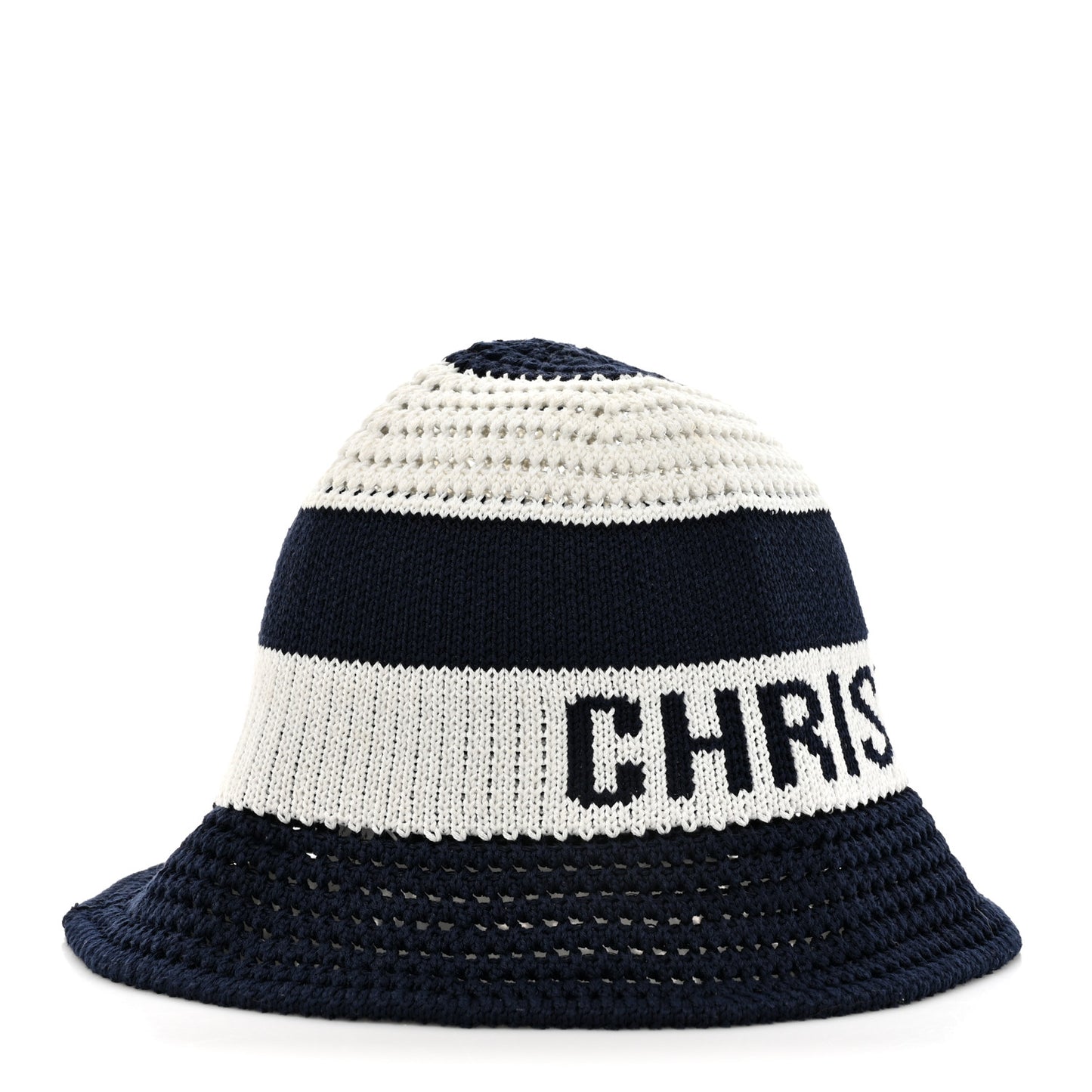 Cotton Blend Knitted D-Tulipe Cloche Hat M Blue White