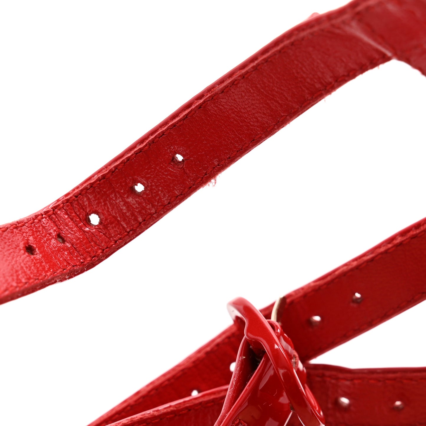 Patent Nappa Lacquered Monochrome Rockstud Ankle Strap 65mm Pumps 38 Rouge Pur
