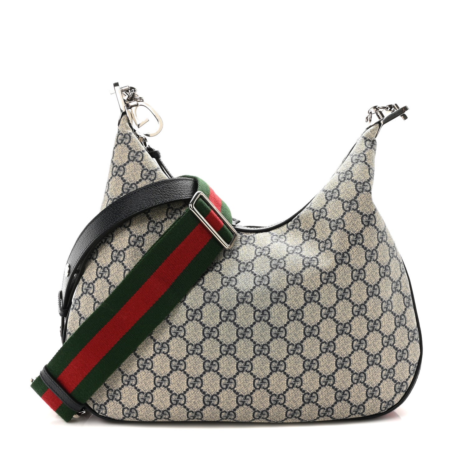 GG Supreme Monogram Textured Calfskin Web Large Attache Shoulder Bag Beige Blue