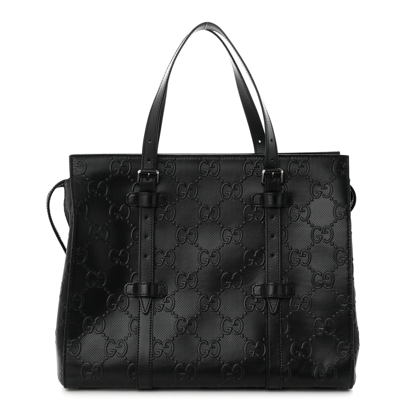 Calfskin GG Tennis Embossed Tote Bag Black