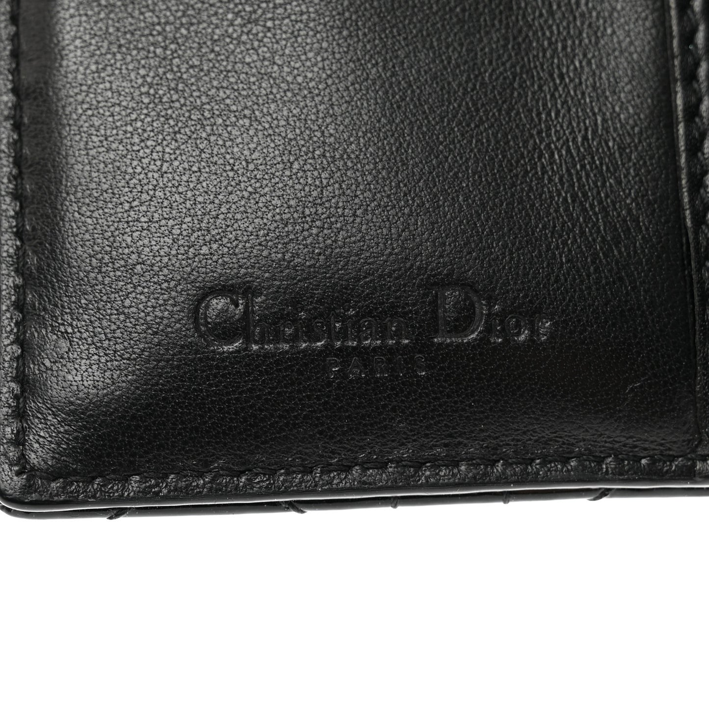 Patent Cannage Small Lady Dior Flap Card Holder Black