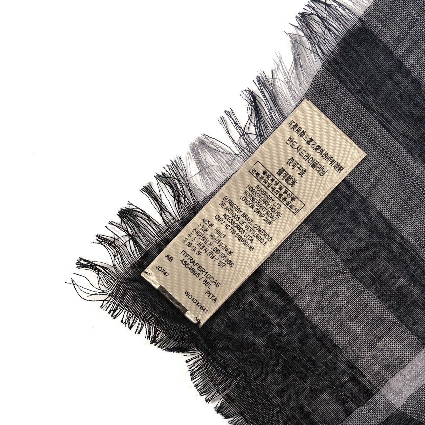 Wool Silk Gauze Giant Check Scarf Black