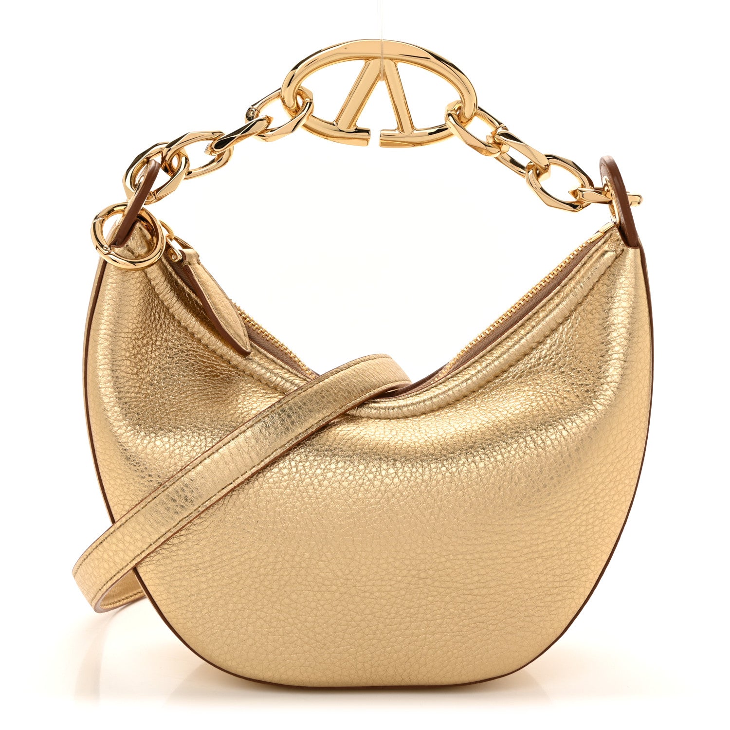 Valentino Garavani Metallic Nappa Mini Vlogo Moon Hobo Bag Gold