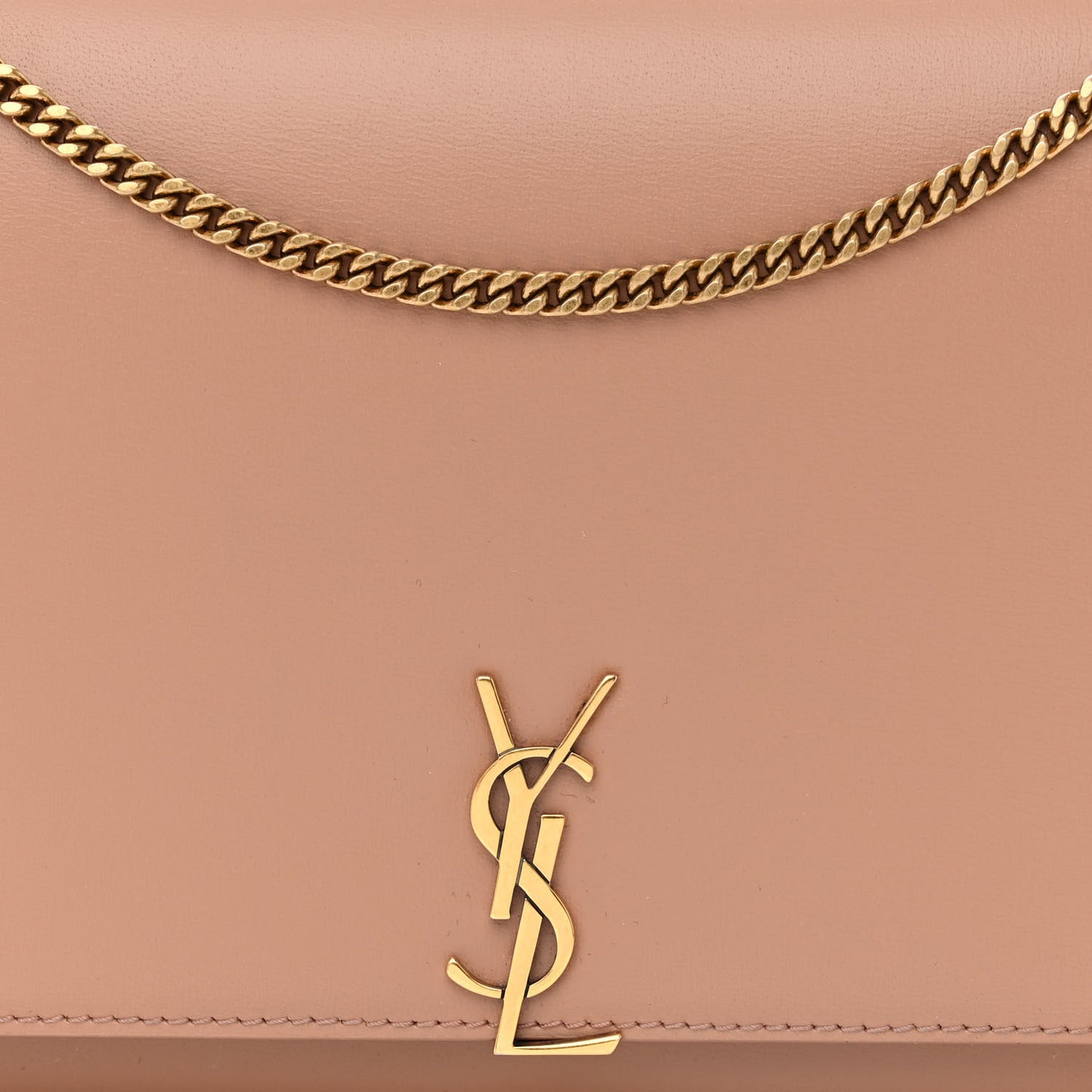 Glossy Calfskin Monogram Chain Wallet Dark Beige