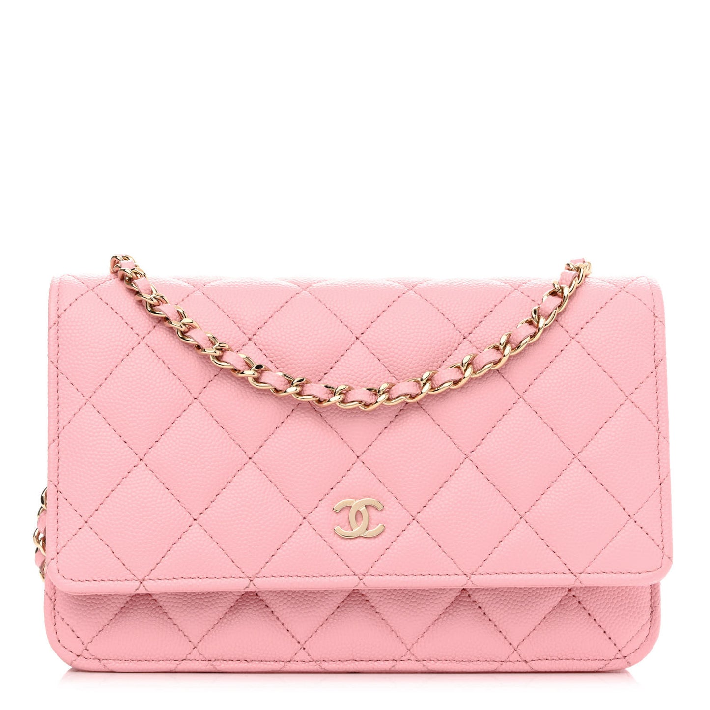 Caviar Quilted Wallet On Chain WOC Light Pink