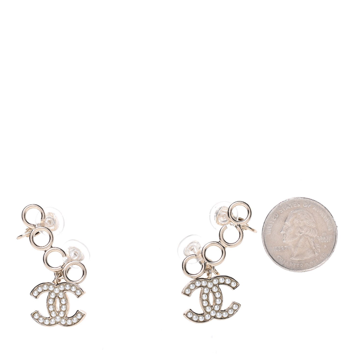Metal Pearl CC Coco Climber Clip On Earrings Gold