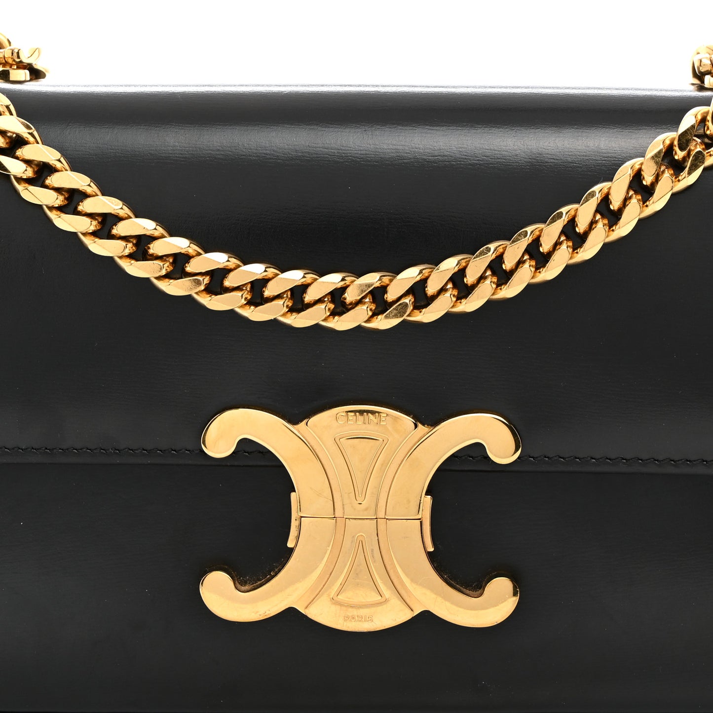 Shiny Calfskin Triomphe Chain Shoulder Bag Black
