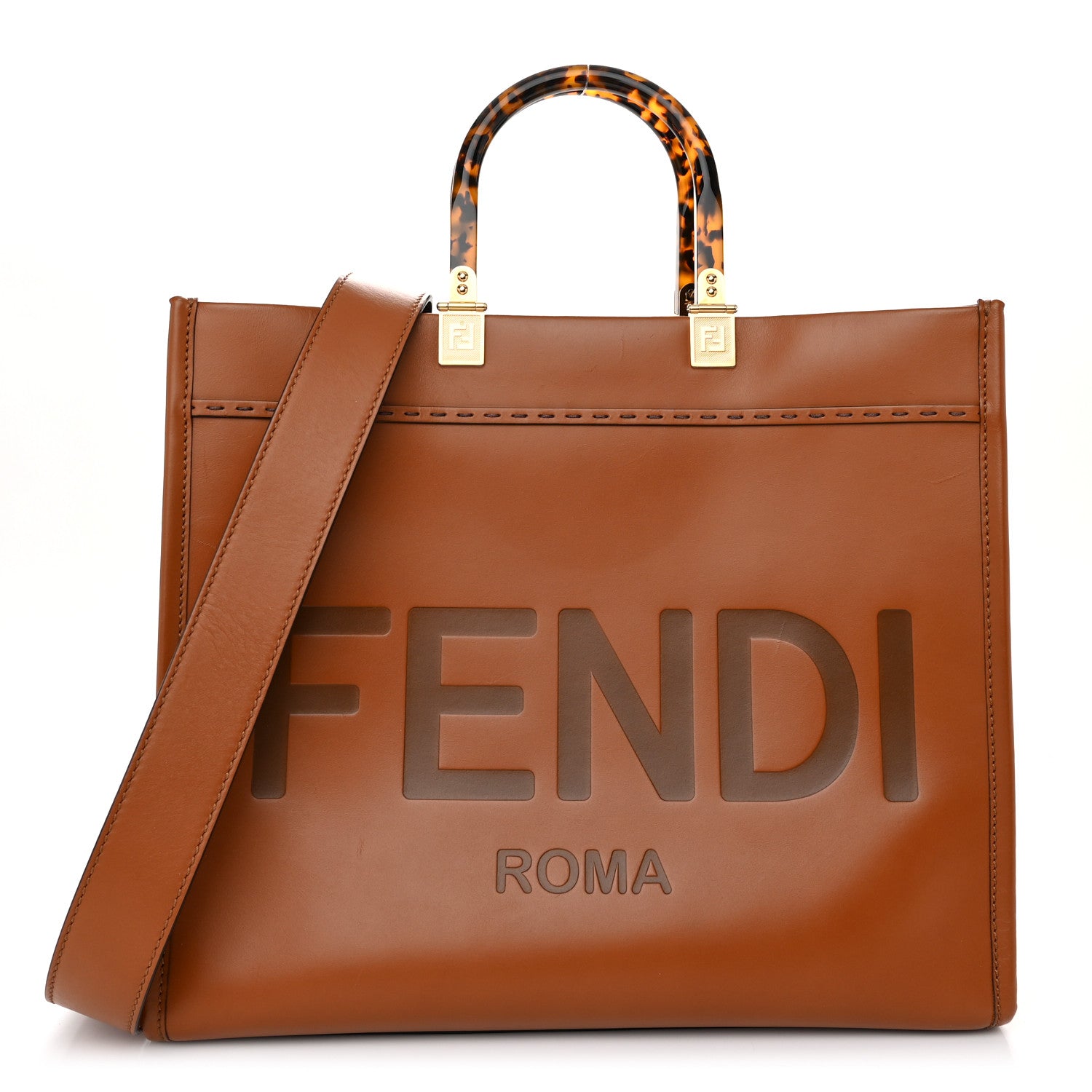 Fendi Vitello King Plexiglass Medium Fendi Sunshine Shopper Tote Cuoio 1 of 9
