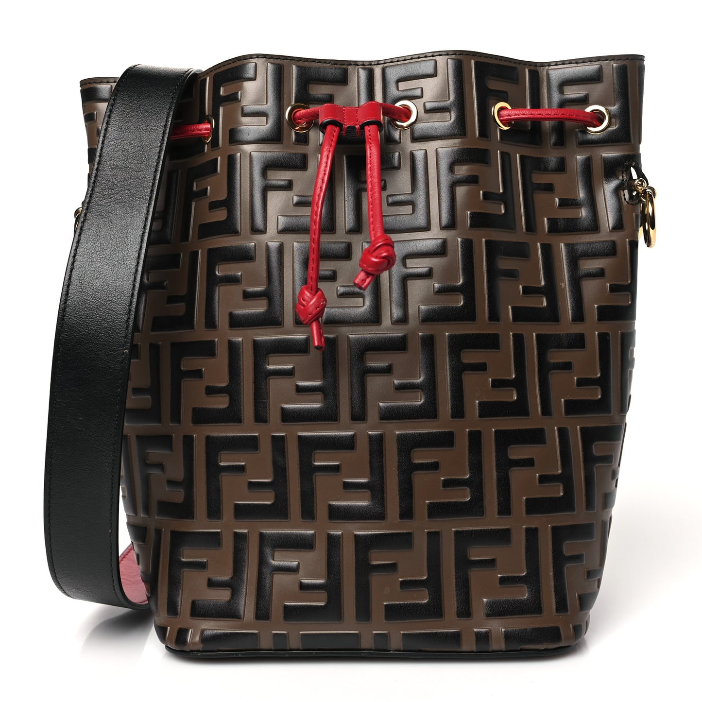 Vitello Grace F is Fendi Bi-Color FF 1974 Embossed Grande Mon Tresor Bucket Bag Maya Black Fragola