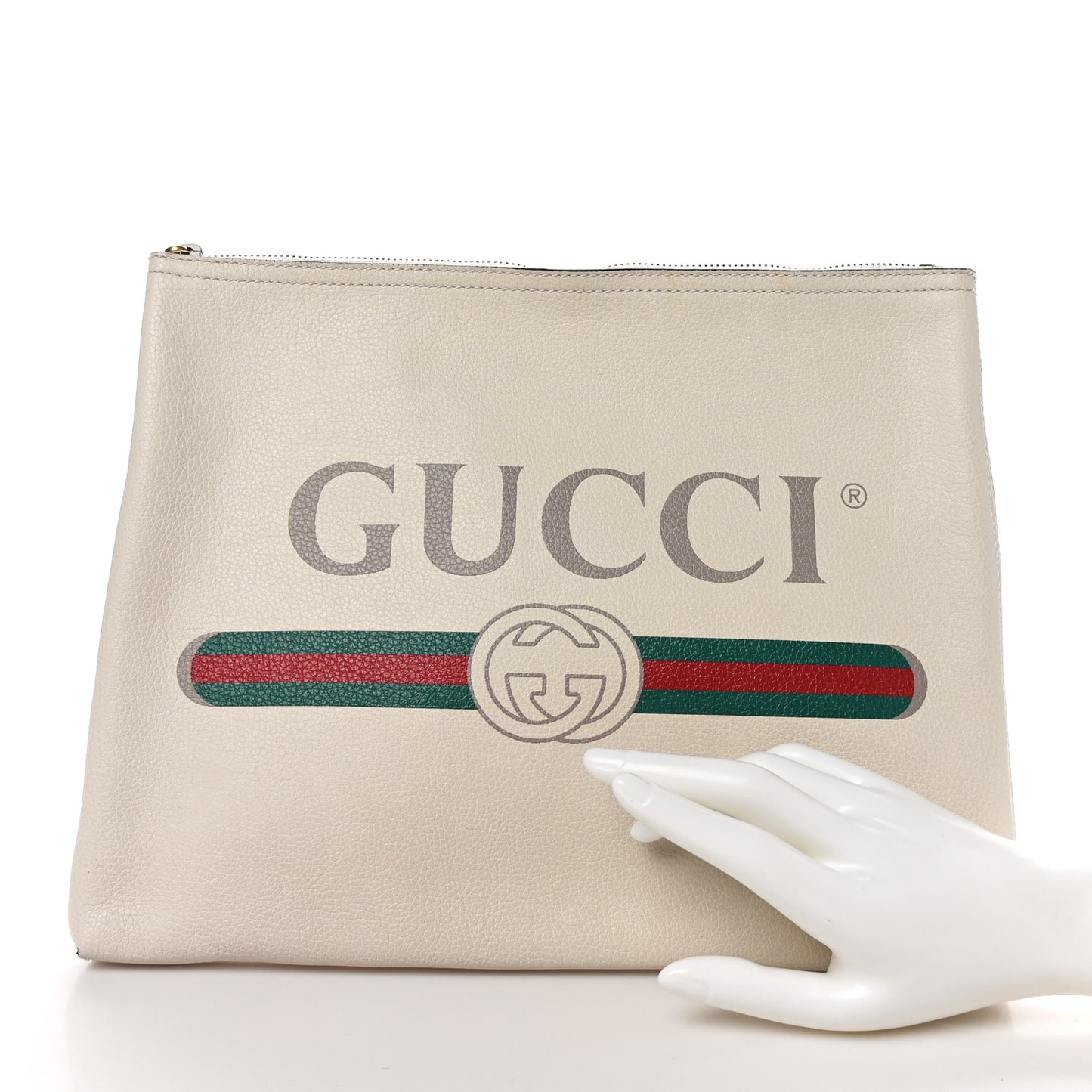 Pebbled Calfskin Medium Logo Portfolio Clutch White