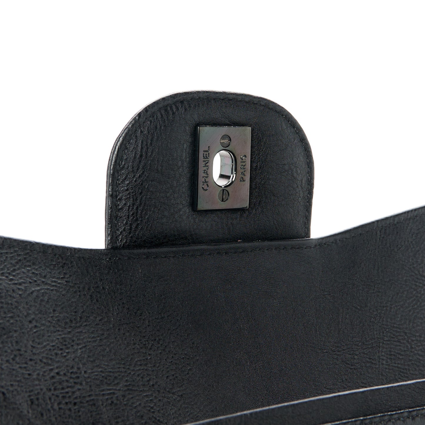 Crumpled Calfskin Quilted Jumbo Double Flap So Black