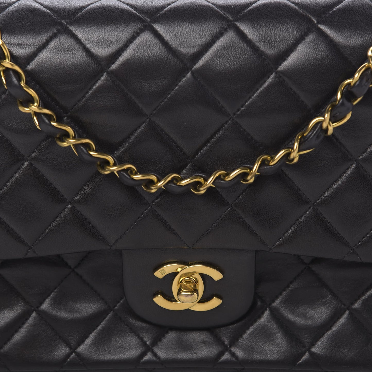Lambskin Quilted Medium Double Flap Black
