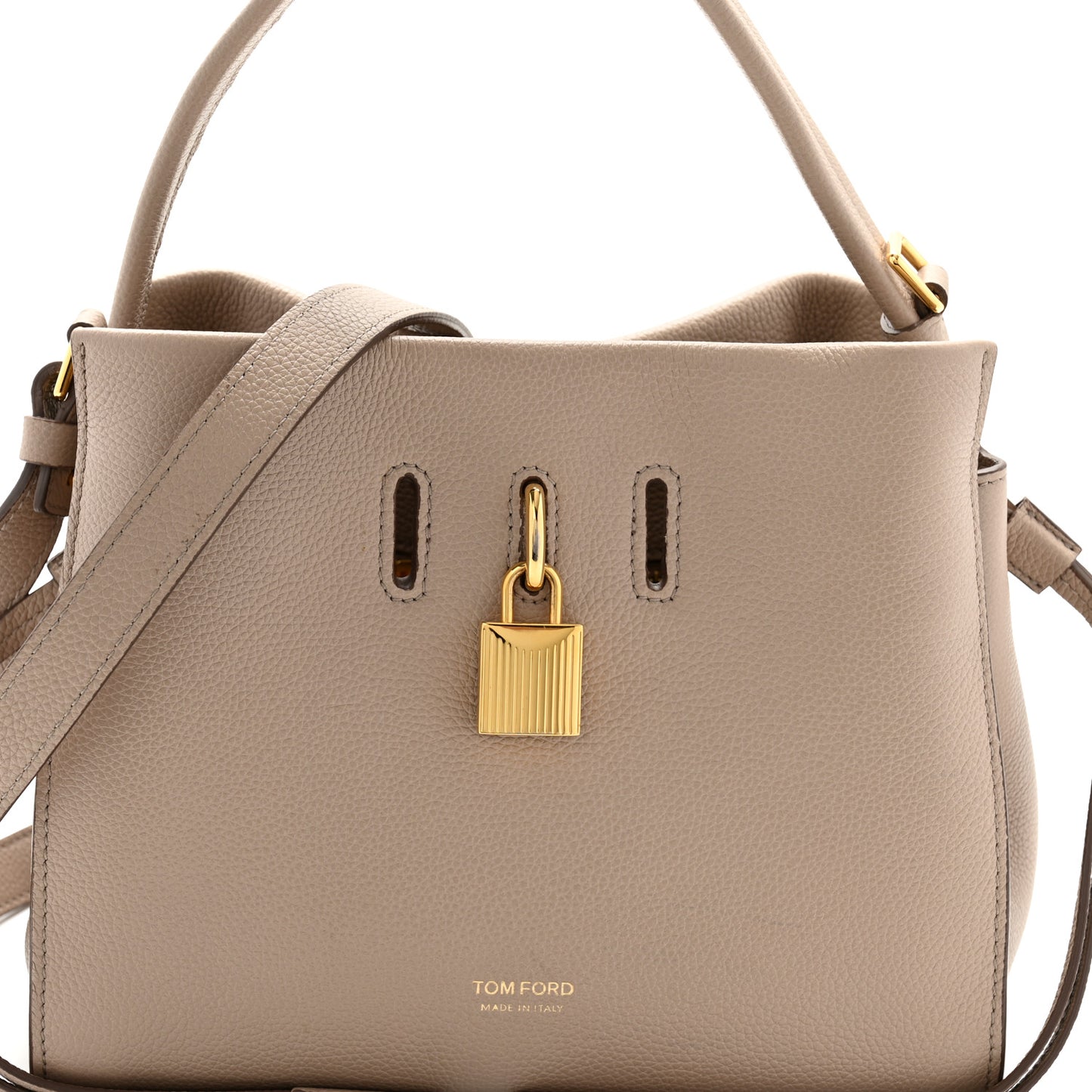 Grained Calfskin Small Padlock Top Handle Beige