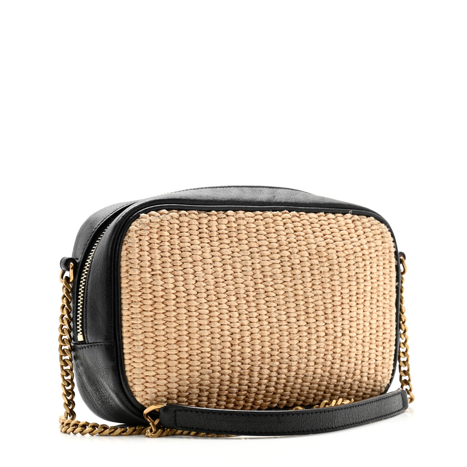 Saint Laurent Raffia Canvas Monogram Mini Lou Camera Bag Beige Black 3 of 13