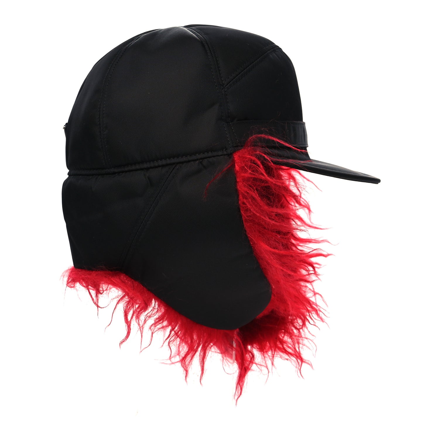Re-Nylon Curly Faux Fur Mens Ear Flap Baseball Hat L Black Cerise